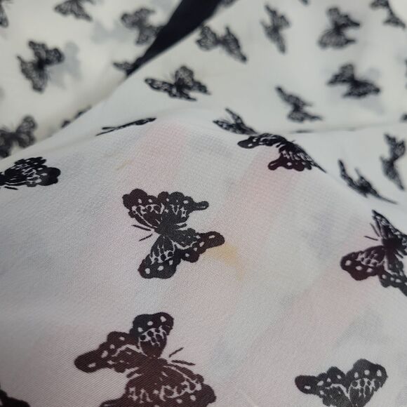 VINTAGE 90s Y2K blouse white sheer button up butterfly shirt 10 - Picture 8 of 11